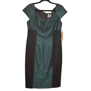 NUE By Shani Teal Black Bodycon Midi Women 12 Dress Sleeveless Slim Fit Cocktail